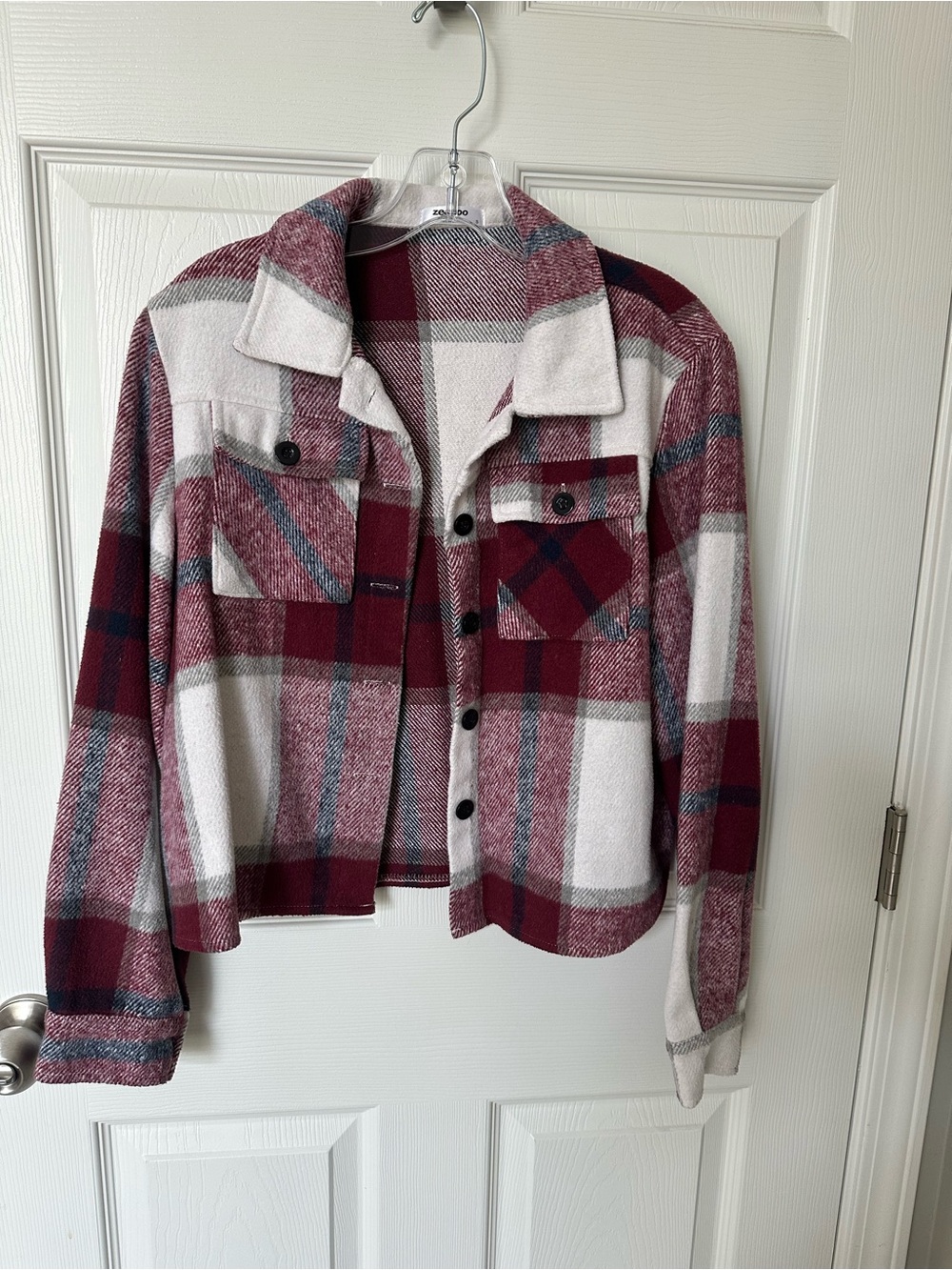 Zeagoo Burgundy and White Flannel Shacket